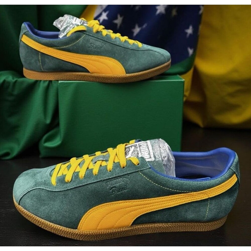 PUMA Brasil Mens 11 Dark Myrtle Tangerine Suede Sneakers 401048-01 NIB